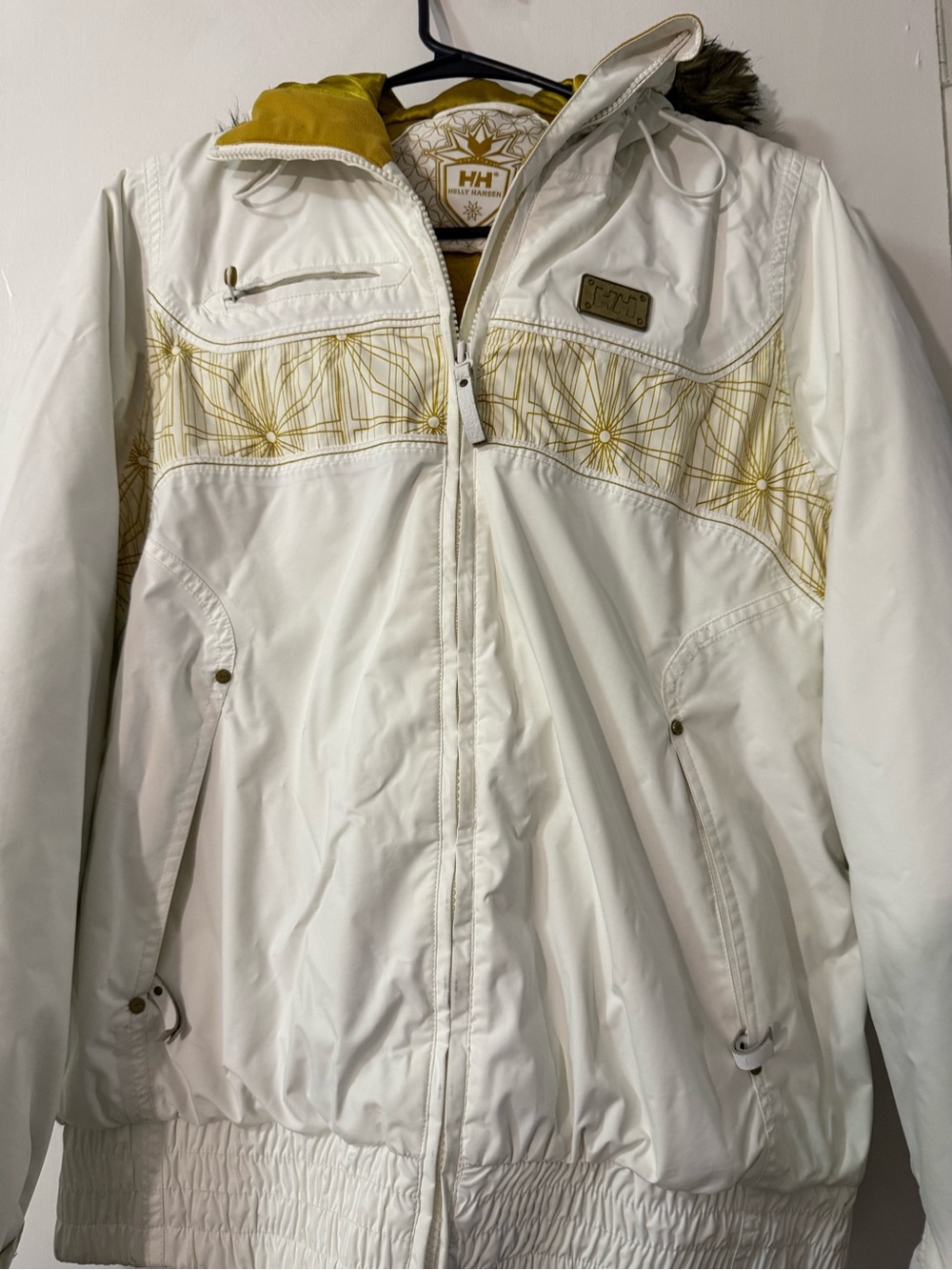 Helly Hansen White Jacket with Gold Accent Pattern